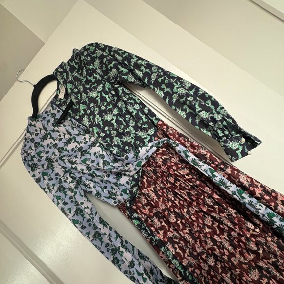 Delfi Collective Midi Dress Contrast Print Floral VNeck Wrap Pleated Skirt Sz XS - Picture 5 of 12